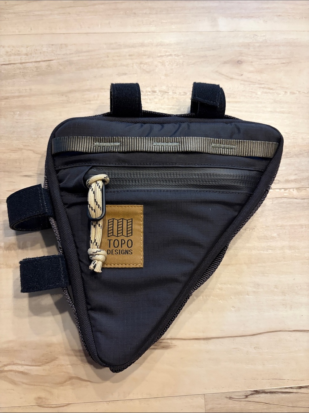 Topo Designs Black Triangle Frame Bag with Tan Logo Patch